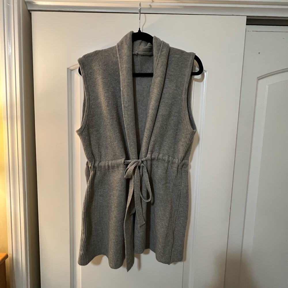 Gray Knit Vest with Tie Waist